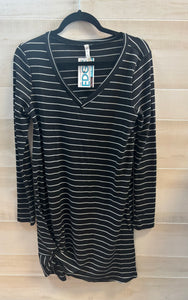 Black & white striped long sleeve v-neck dress