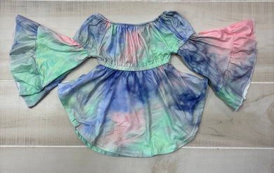 Colorful bell sleeve shirt (Light pink/purple/green)