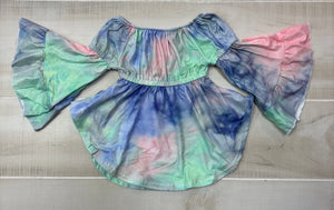 Colorful bell sleeve shirt (Light pink/purple/green)