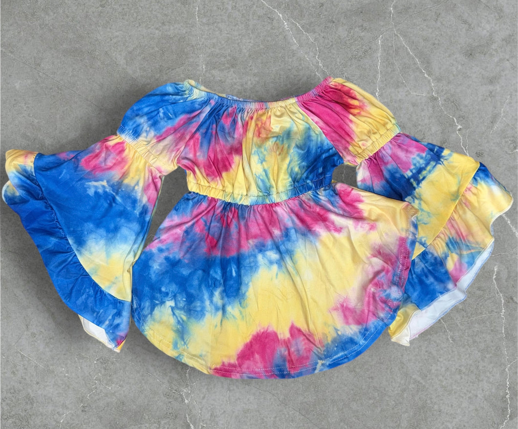 Tie dye peasant top (Yellow/Pink/Blue)