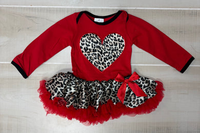 Leopard Heart Tutu Baby Onesie