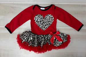 Leopard Heart Tutu Baby Onesie
