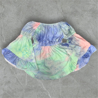 Tie dye peasant top (Pastel green/pink/blue)