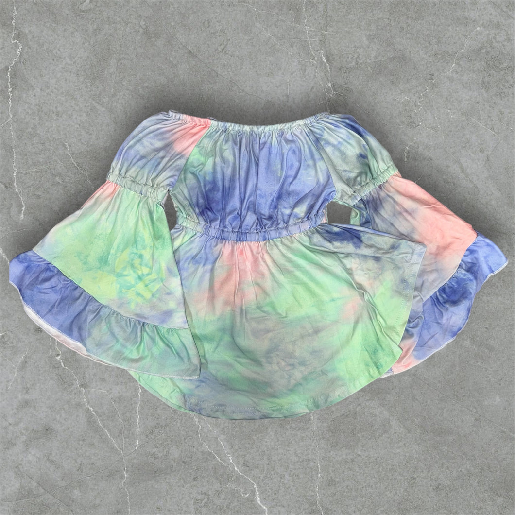 Tie dye peasant top (Pastel green/pink/blue)