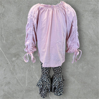Mauve pink & leopard ruffled bell outfit