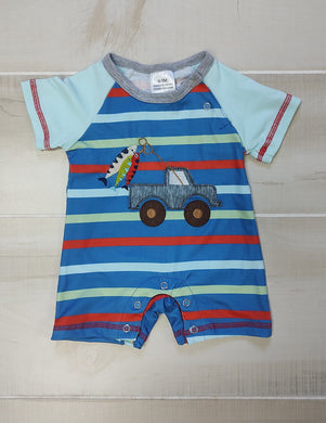 Striped fishing themed baby romper