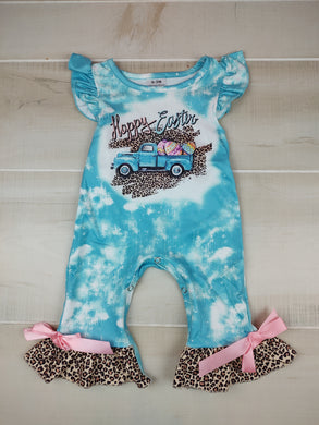 Teal &  Leopard ruffled Easter baby romper