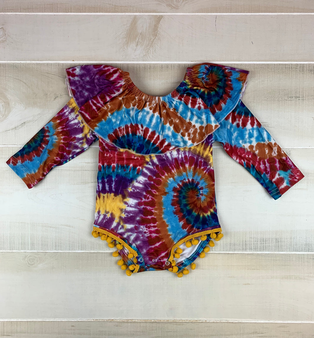 Colorful tie dye long sleeve baby onesie
