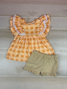 Yellow checkered ruffle short outfit