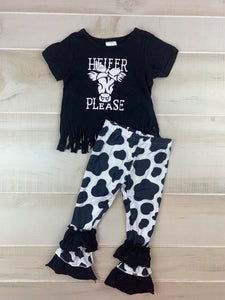 Cow print fringed HEIFER PLEASE outfit