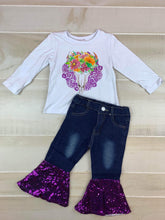 Floral/Long horn sparkly jean bell outfit