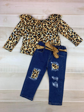3 Piece leopard jean outfit