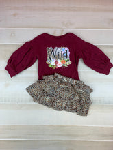 "Wild" maroon/leopard floral balloon sleeve ruffle skirt set