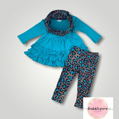 3 piece turquoise & leopard outfit