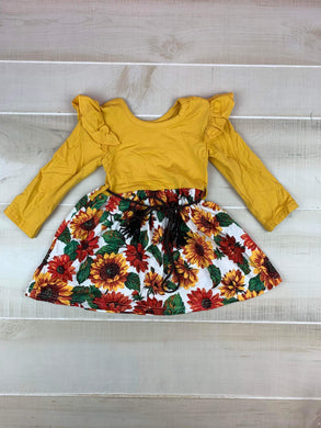 Mustard Fall Sunflower belted dress