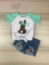 Mint green leopard bunny jean short outfit